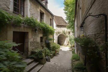 Fototapeta na wymiar Charming medieval village with historic buildings and a scenic countryside. Generative AI