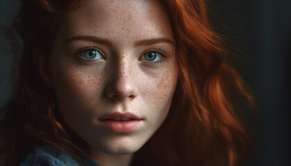 Young adult woman with curly brown hair looking confidently at camera generated by AI