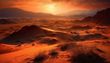 Fototapeta na wymiar Tranquil scene of majestic sand dunes in arid African wilderness generated by AI