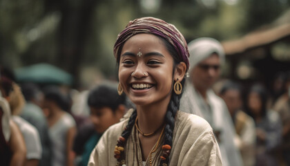 Fototapeta premium African women and men smiling, part of indigenous culture bond generated by AI