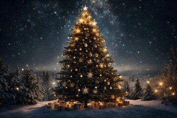 a beautifully decorated Christmas tree with twinkling lights.