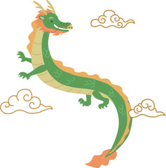 空を泳いでる龍のイラスト　辰年　年賀状素材　令和6年