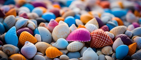 Foto auf Acrylglas close up of colorful sea shells on the beach - Generated Ai © Chich
