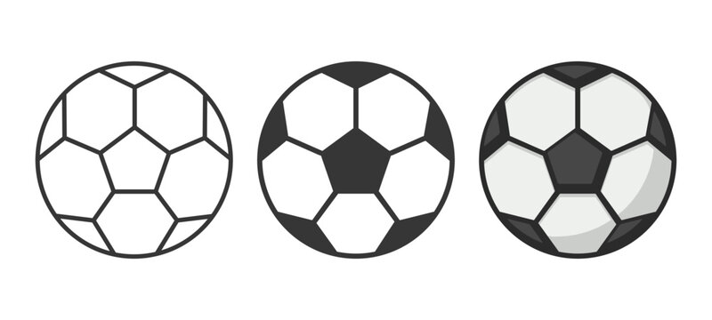 Vector Cartoon Soccer Ball Set Closeup Isolated. Black and White and Color Soccer Sports Ball, Design Templates for Logo, Soccer, Football Sports Equipment