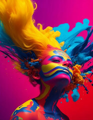 woman and bright splashes of vivid color