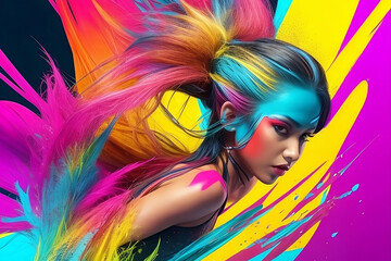 woman and bright splashes of vivid color