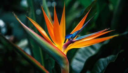 Vibrant multi colored tropical flower head in close up, showcasing beauty in nature generated by AI
