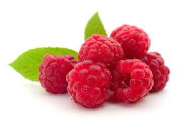 Raspberries and leaves.