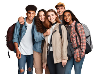 Group of smilig joyful students  isolated on transparent background, PNG