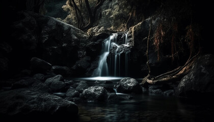 Tranquil scene of flowing water in tropical rainforest, majestic beauty generated by AI