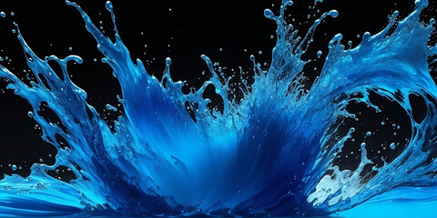A splash of blue liquid. Water, juice, drink, paint, watercolor.