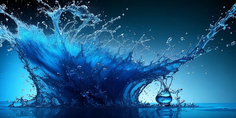 A splash of blue liquid. Water, juice, drink, paint, watercolor.