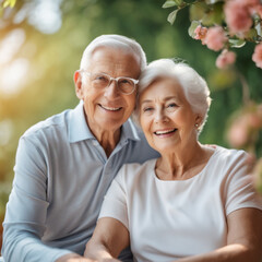 love between excited elderly couple outdoors