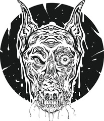Spooky zombie canine head abstract monochrome vector illustrations for your work logo, merchandise t-shirt, stickers and label designs, poster, greeting cards advertising business company or brands.