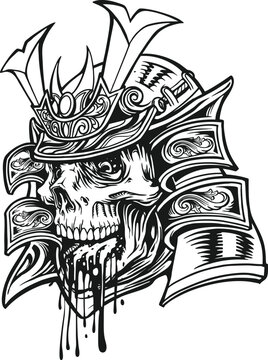 recommend clip art: Trippy warrior skull samurai outline vector illustrations for your work logo, merchandise t-shirt, stickers and label designs, poster, greeting cards advertising business company or brands.