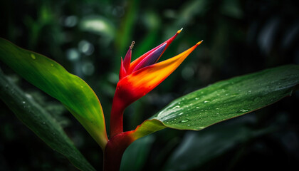 Obraz premium Vibrant tropical flower blossom in close up, showcasing multi colored petals generated by AI