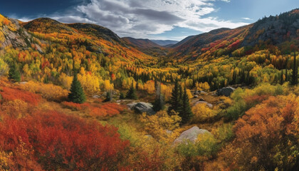 Vibrant autumn landscape yellow, orange, and gold colored trees generated by AI