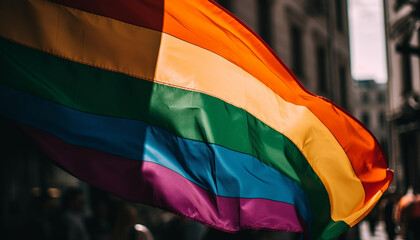 Waving rainbow flag symbolizes unity, freedom, and bisexuality in community generated by AI