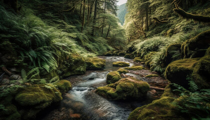 Tranquil scene of wet ravine in non urban wilderness area generated by AI