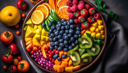 Naklejka na ściany i meble Healthy salad bowl with fresh organic fruits and vegetables variation generated by AI