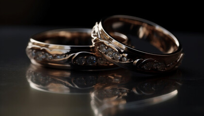 Shiny platinum wedding ring symbolizes love and elegance on black background generated by AI