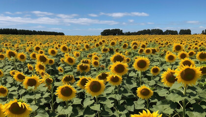 Vibrant sunflower meadow, a rural beauty in nature landscape generated by AI