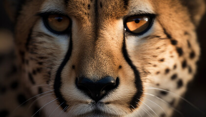 Beautiful African cheetah staring majestically, fur and whiskers in focus generated by AI
