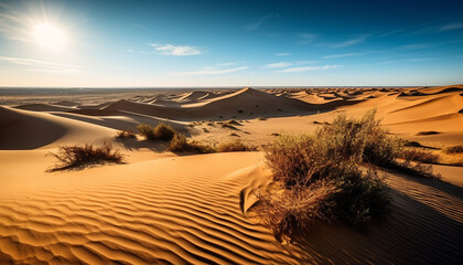 Fototapeta na wymiar Sun kissed sand dunes in Africa, a majestic wilderness adventure generated by AI