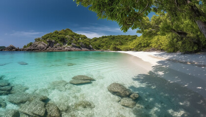 Transparent waters reveal idyllic tropical beauty in nature seascape generated by AI