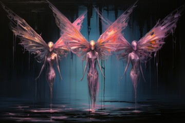 Luminescent fairies with iridescent wings - Generative AI