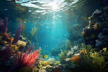 beautiful seaweeds scene underwater