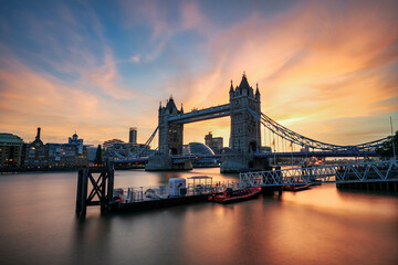 Tower Bridge at sunset in London. England