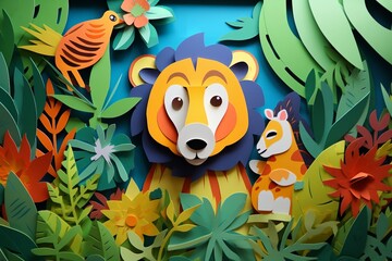 colorful, funny jungle , simple paper cut animation for kids