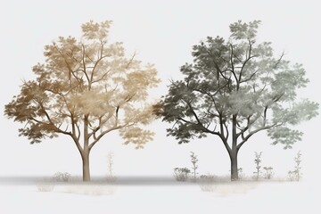 3D trees illustration with transparent background. Generative AI