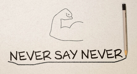 Never say never on blackboard with businessman