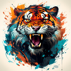 colorful fierce and wild tiger illustration