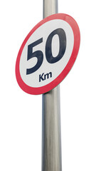 50 km speed limit sign. Fifty kilometer sign 3d render