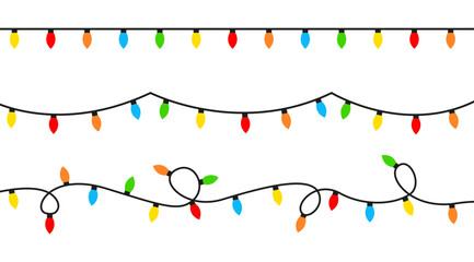 Set of Christmas colored garlands lights decorations for Christmas cards, banners, posters, web. Vector illustration. - obrazy, fototapety, plakaty