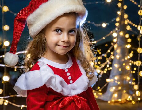 Beautiful Little Girl Featuring Santa Claus. Christmas Image