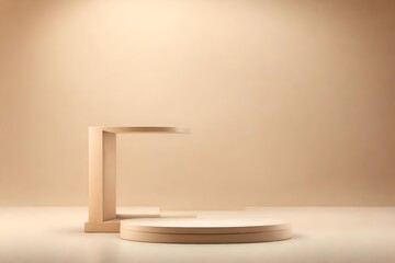 Wooden podium on beige background for product presentation.
