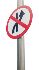 Sign prohibiting changing lanes. 3d render