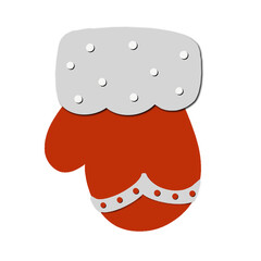 Illustration of Red Santa Claus mitten. Isolated on white background.