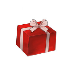 Obraz premium Illustration of closed red box with a pink bow on top. Isolated in a white background