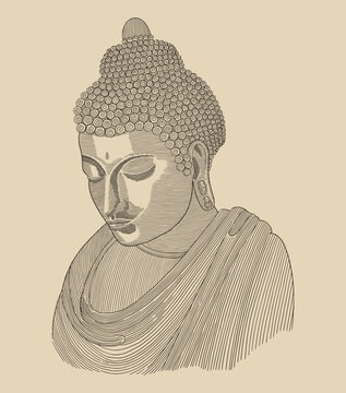 recommend clip art: Portrait of buddha, vintage engraving drawing style vector illustration