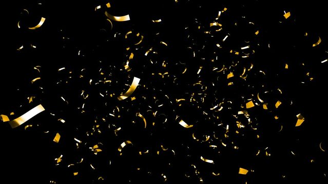 Gold Confetti Falling on Alpha Background, Luma Matte Channel.