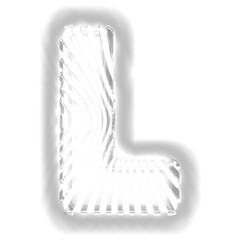White symbol with ultra thin silver luminous vertical straps. letter l