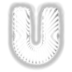 White symbol with ultra thin silver luminous vertical straps. letter u