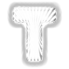White symbol with ultra thin silver luminous vertical straps. letter t