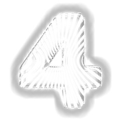 White symbol with ultra thin silver luminous vertical straps. number 4