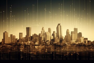 Urban skyline displaying financial graphs. Generative AI